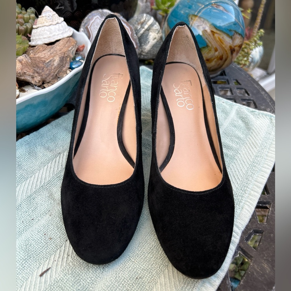 Franco Sarto black leather suede block heel pump shoes size 6M